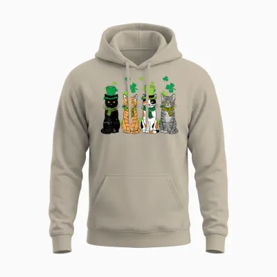 St Patricks Day Cats Irish Kitten Saint Paddy Men Women Unisex Hoodie - Sand