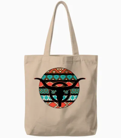 Retro Cow Skull Tote Bags - Natural