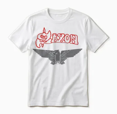 Offiziell Saxon Eagle Vintage Band Retro Musik Heavy Metal Unisex T-Shirt - White