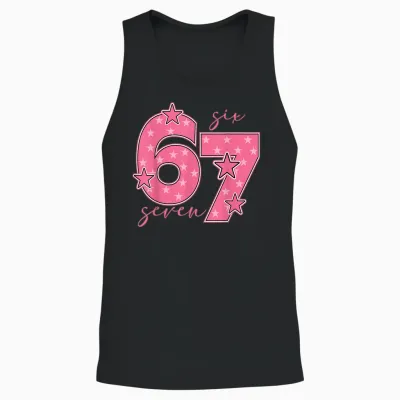 67 Meme Six Seven Gen Alpha Slang Cute Pink 6 7 Girls Unisex Tank Top - Black