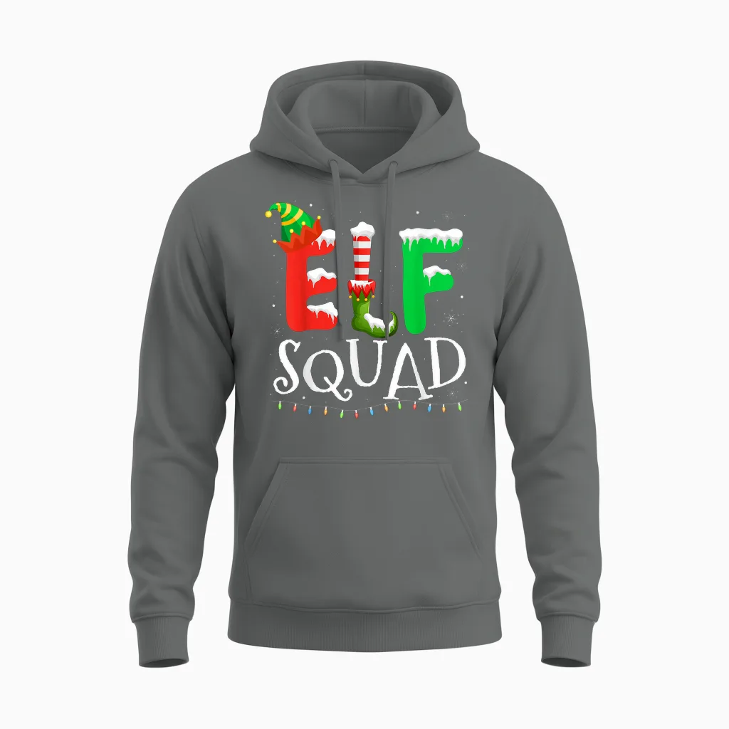Elf Family Christmas Matching Pajamas Xmas Elf Squad Unisex Hoodie in Graphite Heather