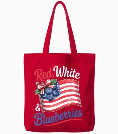 Red White & Blueberries Coquette Flag Bow Tote Bags - Red