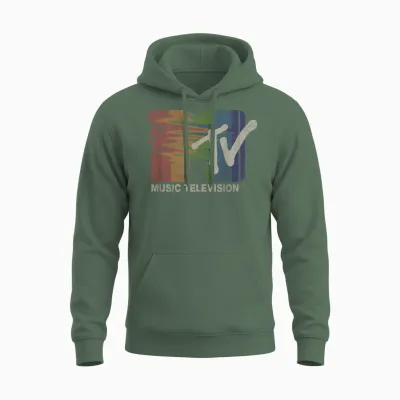 Mademark X Mtv - Retro Mtv Rainbow Tv Glitch Television Screen Color Test Mtv Unisex Hoodie - Military Green