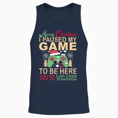 I Paused My Game to Be Here Christmas Unisex Tank Top - Navy