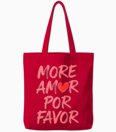 More Amor Por Favor Zitat Herz Tote Bags - Red
