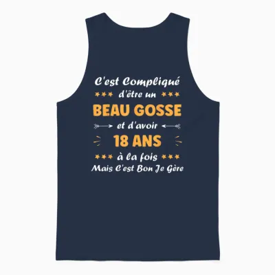 Beau Gosse 18 Years Teen Funny Birthday Boy 18 Years T-Shirt, Black, S Unisex Tank Top - Navy