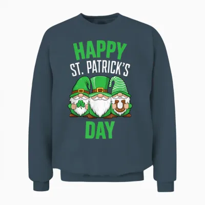 Happy St Patrick's Day Shirt with Three St. Patrick's Day Gnomes T-Shirt, Black, S Unisex Sweatshirt - Dark Heather