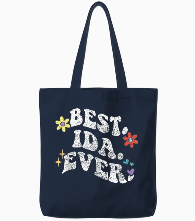 Retro Groovy Best Ida Ever Vorname Muttertag Mädchen Tote Bags in Navy