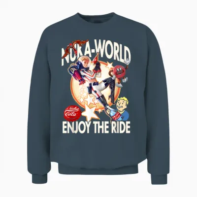 Fallout Video Game Nuka World Enjoy the Ride Vault Boy Unisex Sweatshirt - Dark Heather
