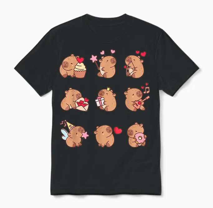 Super Cute Capybaras in Various Poses Capybara Unisex T-Shirt in Black