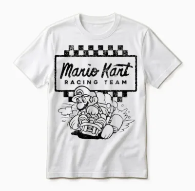 Mario Kart Racing Team Outlined Mario Drift Graphic Unisex T-Shirt - White