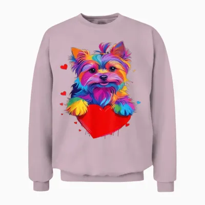 Yorkshire-Terrier-Shirt - Buntes Yorkshire-Terrier-Herz Unisex Sweatshirt - Light Pink