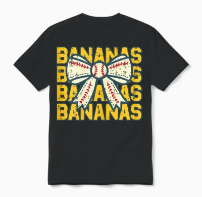 Banana Bow Ribbon Fruit Women Girls Unisex T-Shirt - Black