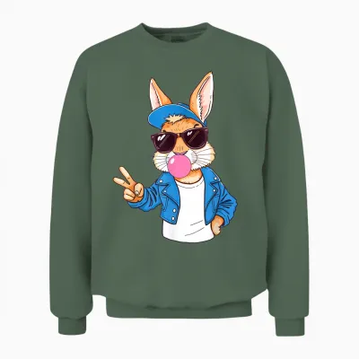Cooler Hase Osterhase Bunny Kaninchen Kinder Jungen Ostern Unisex Sweatshirt - Military Green