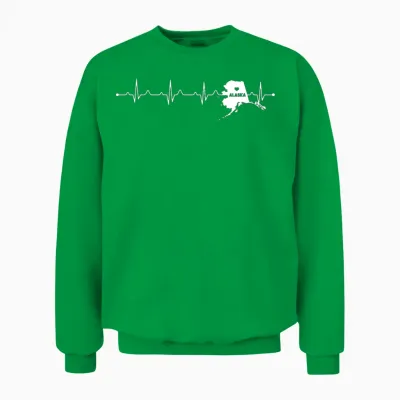 Title: Alaska Heartbeat Map Silhouette Home State Unisex Sweatshirt - Irish Green