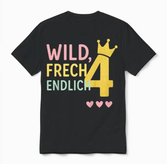 Wild Frech Endlich 4 Mädchen Geburtstag Unisex T-Shirt in Black