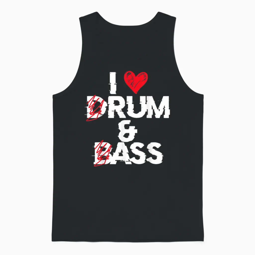 I Love Drum and Bass Rum and Ass Funny T-Shirt, Black, S Unisex Tank Top in Black