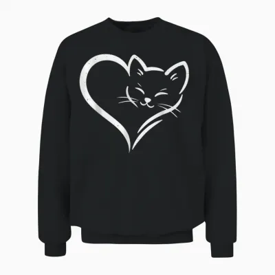 Cute Cat Heart - Cute Heart Cat Mom Women Girls Unisex Sweatshirt - Black