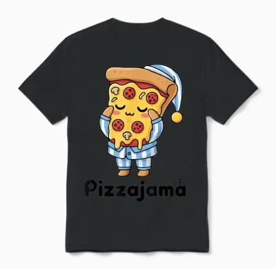 Pajamas Pizza Funny Cartoon Pizza Unisex T-Shirt - Black