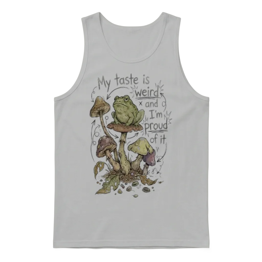 Bad Taste Confession โ Funny Mushroom & Frog Unisex Tank Top - Ash
