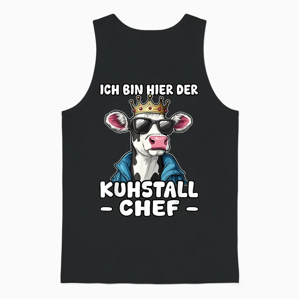 T-Shirt with German Text "kuhstall Chef | Leadership Farmers Dairy Farmers, Black, S Unisex Tank Top in Black