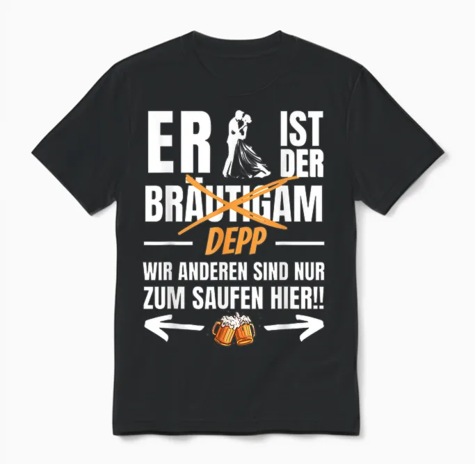 Er Ist Der Depp- Wir Sind Nur Zum Saufen Hier! Lustiges Jga Unisex T-Shirt in Black