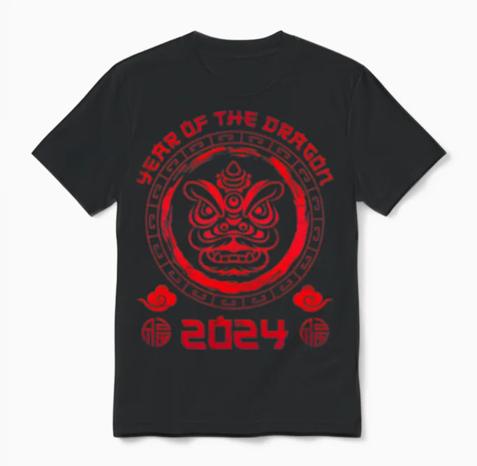 2024 Year of Dragon Chinese New Year Party Unisex T-Shirt in Black