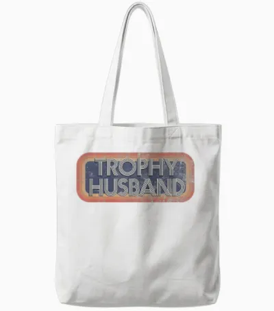 Trophy Husband T-Shirt | 70's 80's Retro Distressed Tote Bags - White