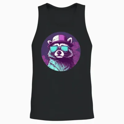 Retro Raccoon Lovers Design Unisex Tank Top - Black