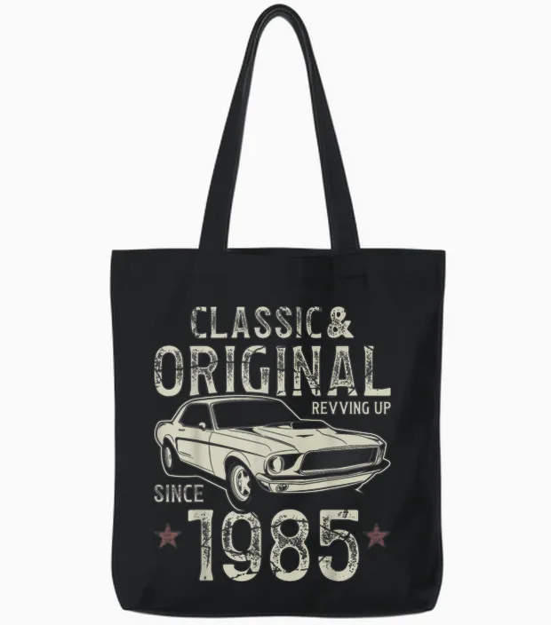 40th Birthday 1985 Classic Car Tote Bags in Black