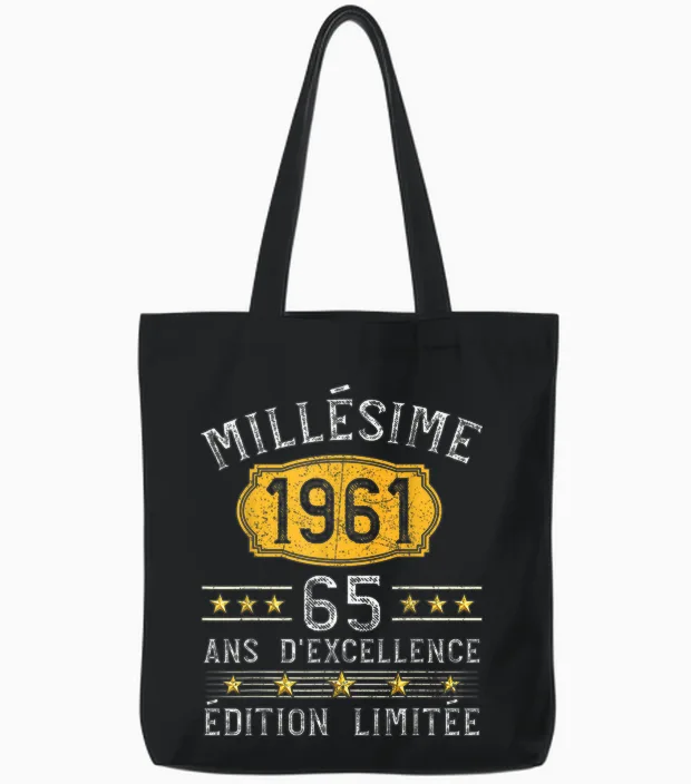 Vintage 1961 Gift 65 Years Man Birthday Humour Tote Bags in Black