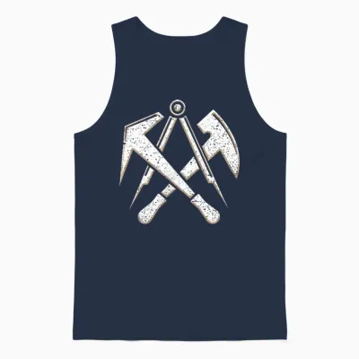 Roofer Craft Guild Sign with Tool on Chest T-Shirt, Black Unisex Tank Top - Navy