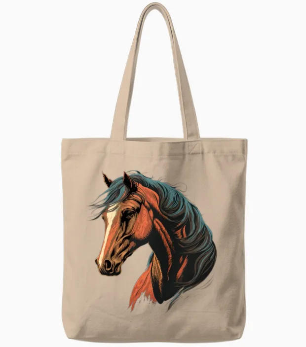Race Horse Head Lovers Gift Tote Bags in Natural