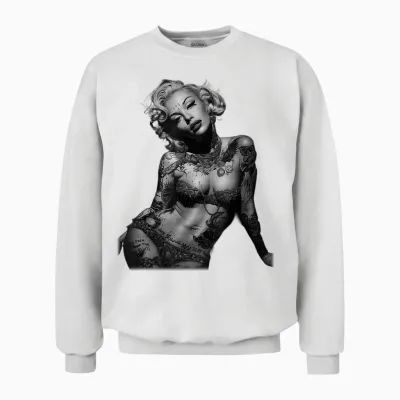 Retro Pinup Sexy Tattoo Girl T-Shirt, Black Unisex Sweatshirt - White