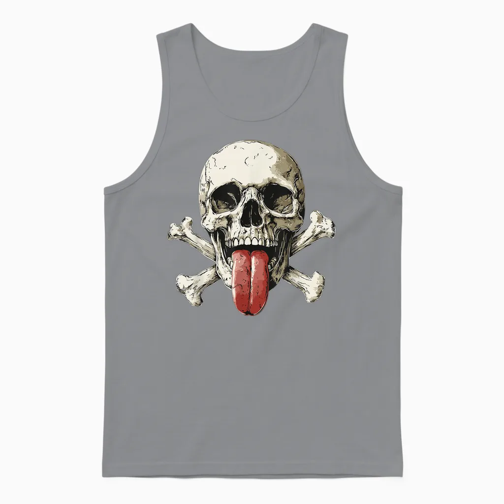 Modern Skull, Tongue Out Pirate Skull T-Shirt, Black, S Unisex Tank Top in Sport Grey