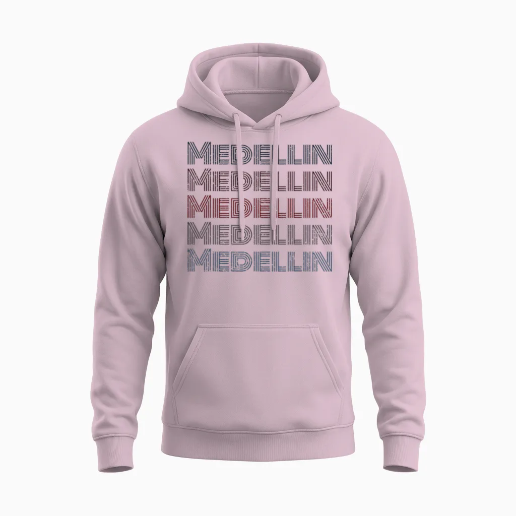 Colombia 70's City Retro Vintage Medellin T-Shirt, Grey, S Unisex Hoodie in Light Pink