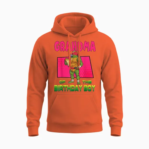 Mademark X Teenage Mutant Ninja Turtles - Raphael Grandma of the Birthday Boy Pizza Theme Party Unisex Hoodie - Orange