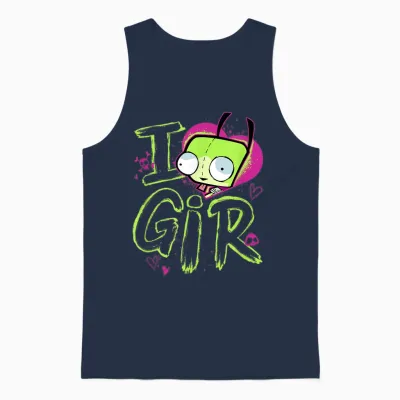 Invader Zim Valentine's Day I Love Gir T-Shirt Small Unisex Tank Top - Navy