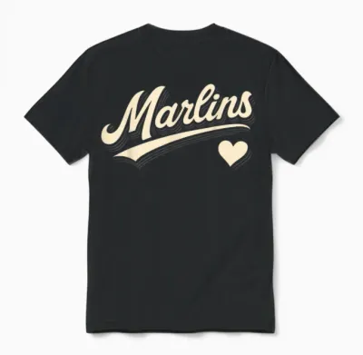Marlins Retro Typography Tee with Heart Gift for Men Women Unisex T-Shirt - Black