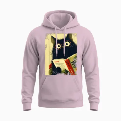 Vintage Japanese Cat for Book Lover Librarian Cat Daddy Teacher Unisex Hoodie - Light Pink