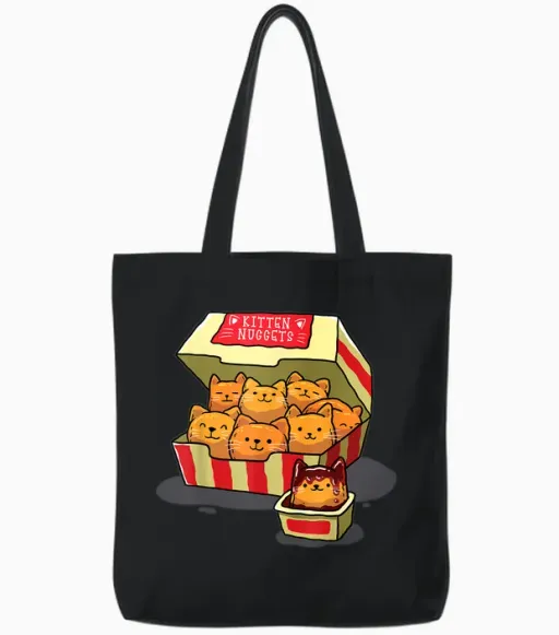 Ingenius Funny Cat Owner Shirts & Gifts Kitten Nuggets Food Pun Cat Lover Gift Chicken Nuggets Unisex-Adults T-Shirt Black Small Tote Bags - Black