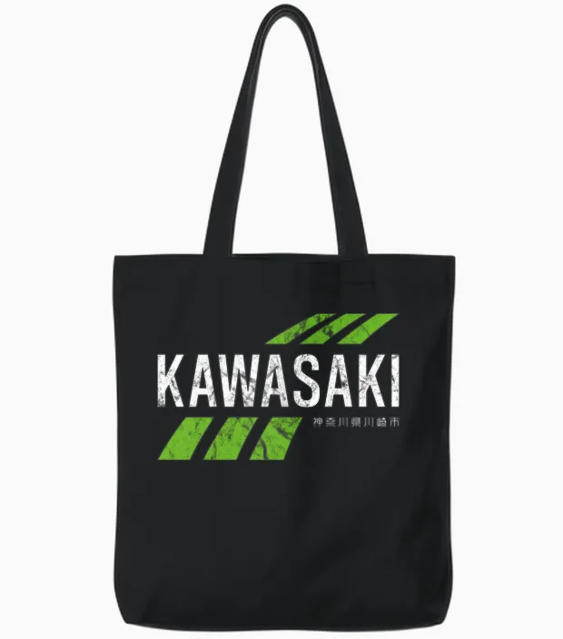 Retro Vintage Kawasaki Green City for Men or Women Tote Bags in Black