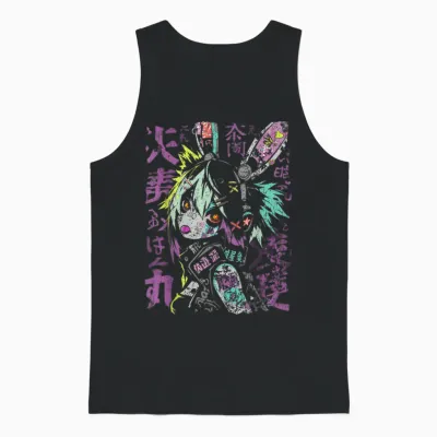 Harajuku Streetwear Cyberpunk Aesthetic Techwear Manga Anime T-Shirt, Black Unisex Tank Top - Black