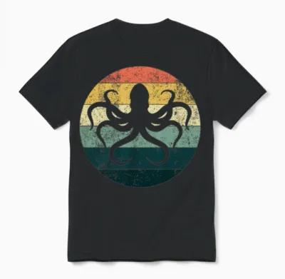 Retro Octopus Unisex T-Shirt - Black