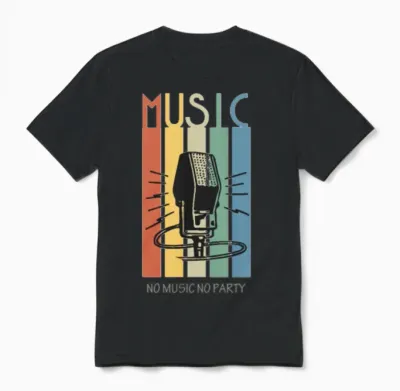 Retro Music Stripes Microphone Unisex T-Shirt - Black