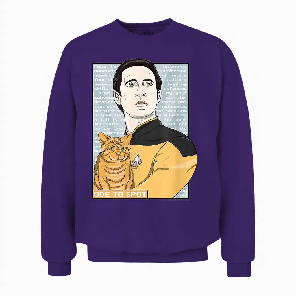 Star Trek: the Next Generation Data Ode to Spot Portrait Unisex Sweatshirt in Purple