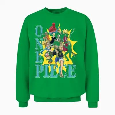 One Piece Anime Group Photo Burst Character Collage Unisex Sweatshirt - Irish Green