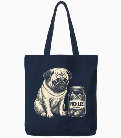 Trauriger Lustiger Mops, Gurkenglas Für Hundeliebhaber, Eingelegtes Essen Tote Bags - Navy