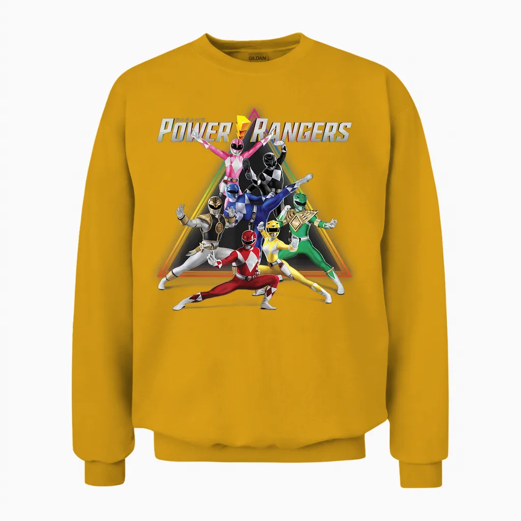 Power Rangers Rainbow Pyramid Retro Action Portrait T-Shirt Small Unisex Sweatshirt in Gold