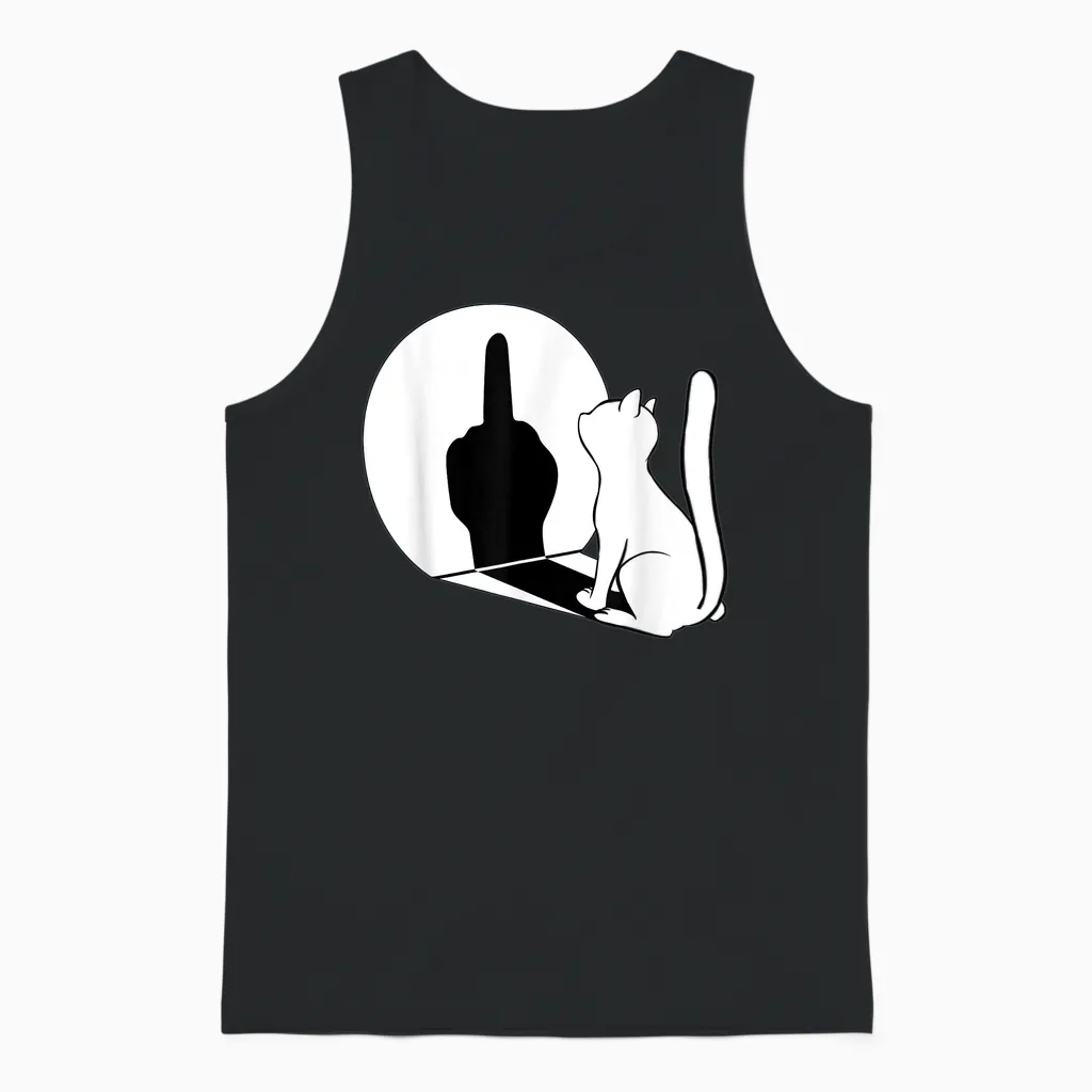 Middle Finger Cat Middle Finger Shadow T-Shirt, Black Unisex Tank Top in Black
